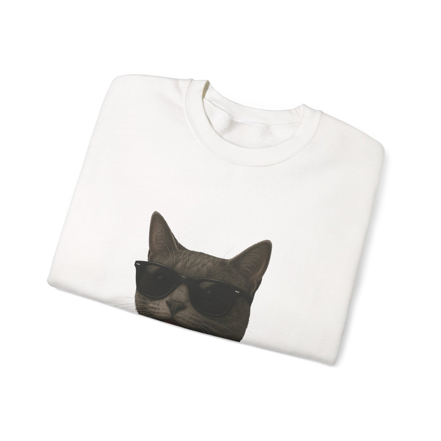 Gray Cat Wearing Sunglasses - Adult Crewneck Sweatshirt