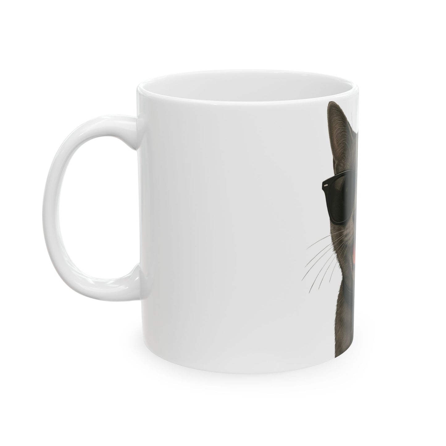 Gray Cat Wearing Sunglasses Ceramic Mug