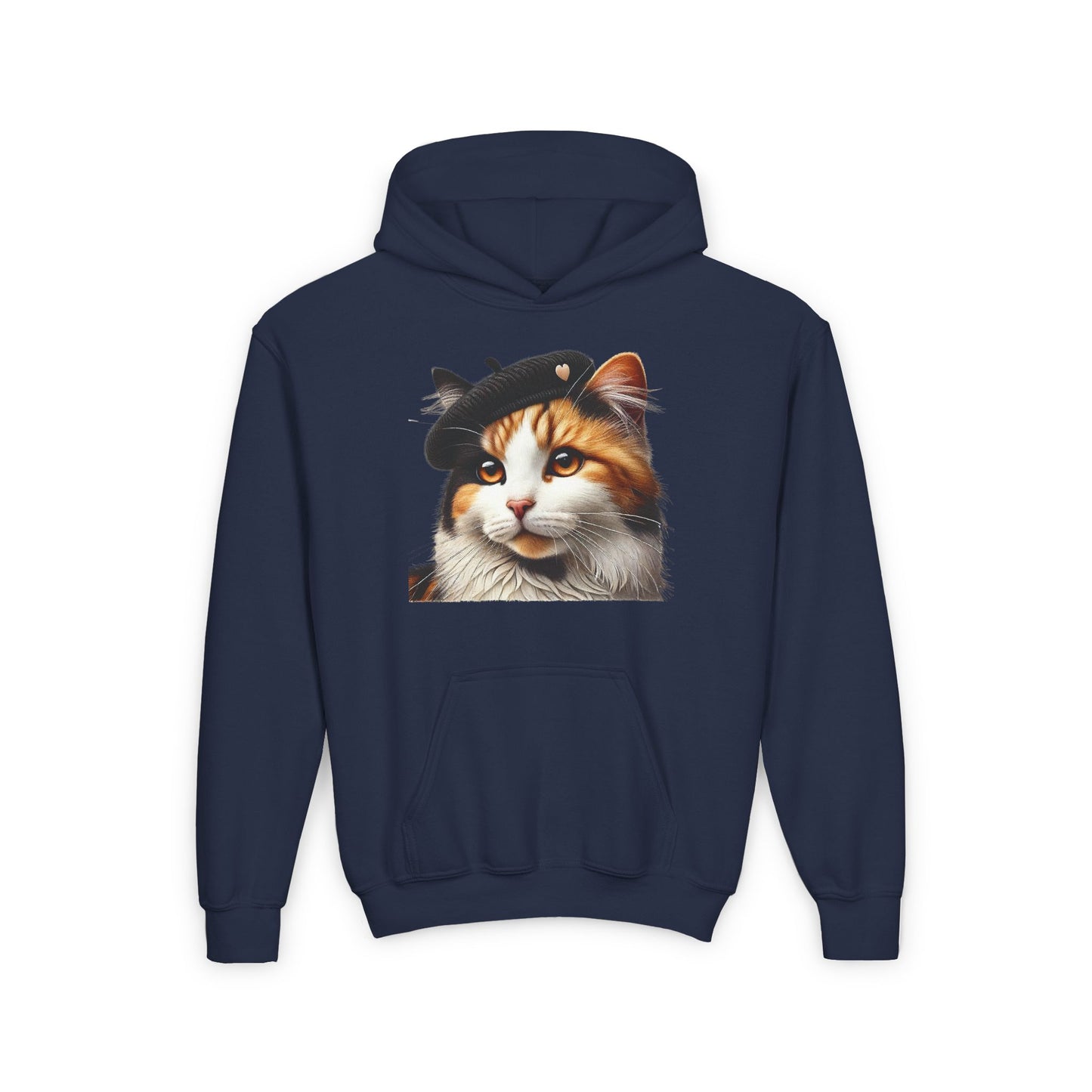 Calico Cat Heart Beret Hoodie - Youth Sweatshirt - Too Cute Pets