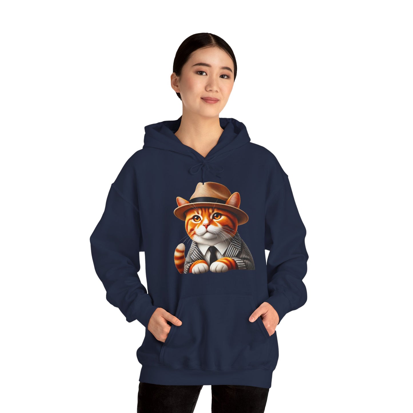 Tabby Cat in Fedora & Suit – Adult Unisex Hoodie