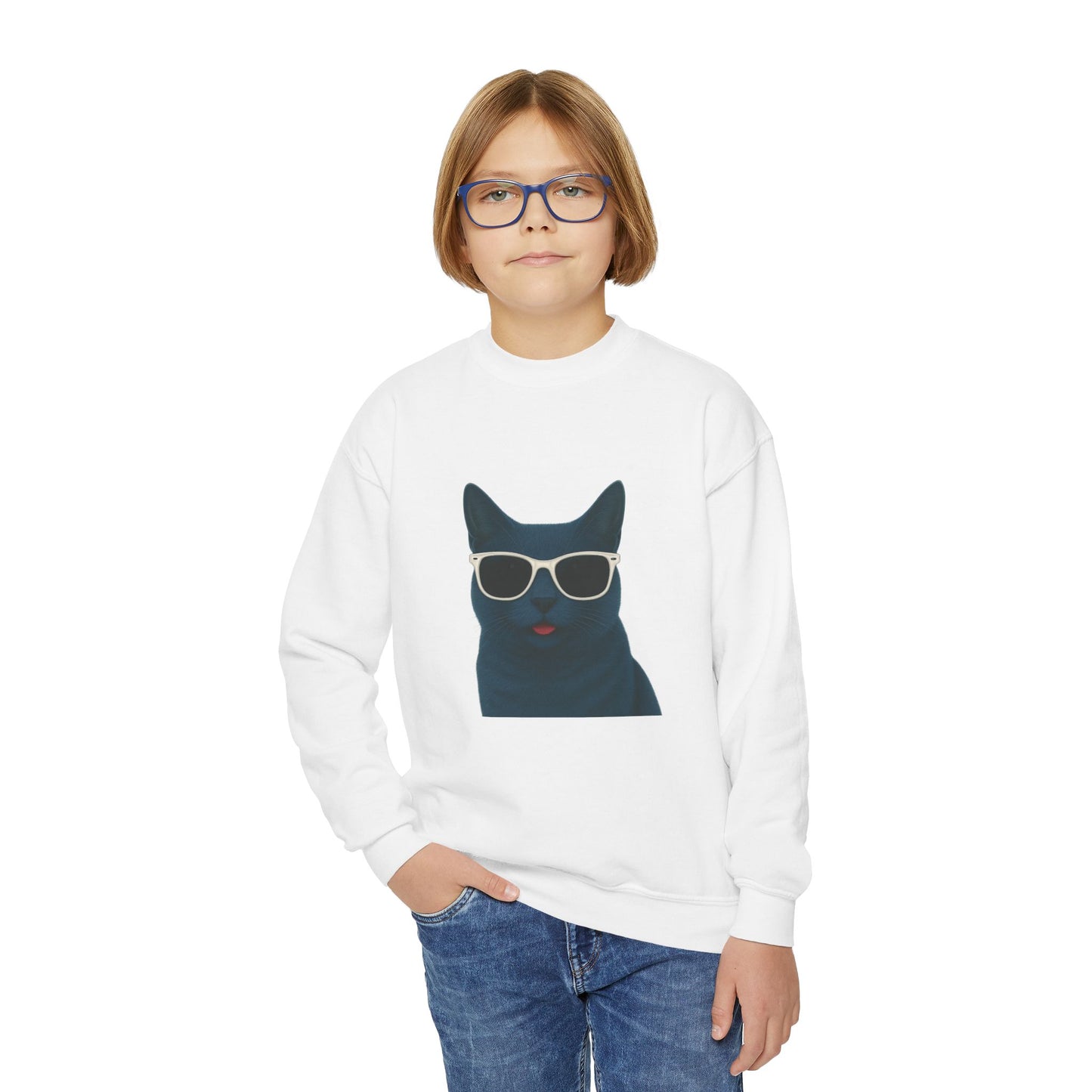 Russian Blue Cat Wearing Sunglasses - Youth Sweatshirt