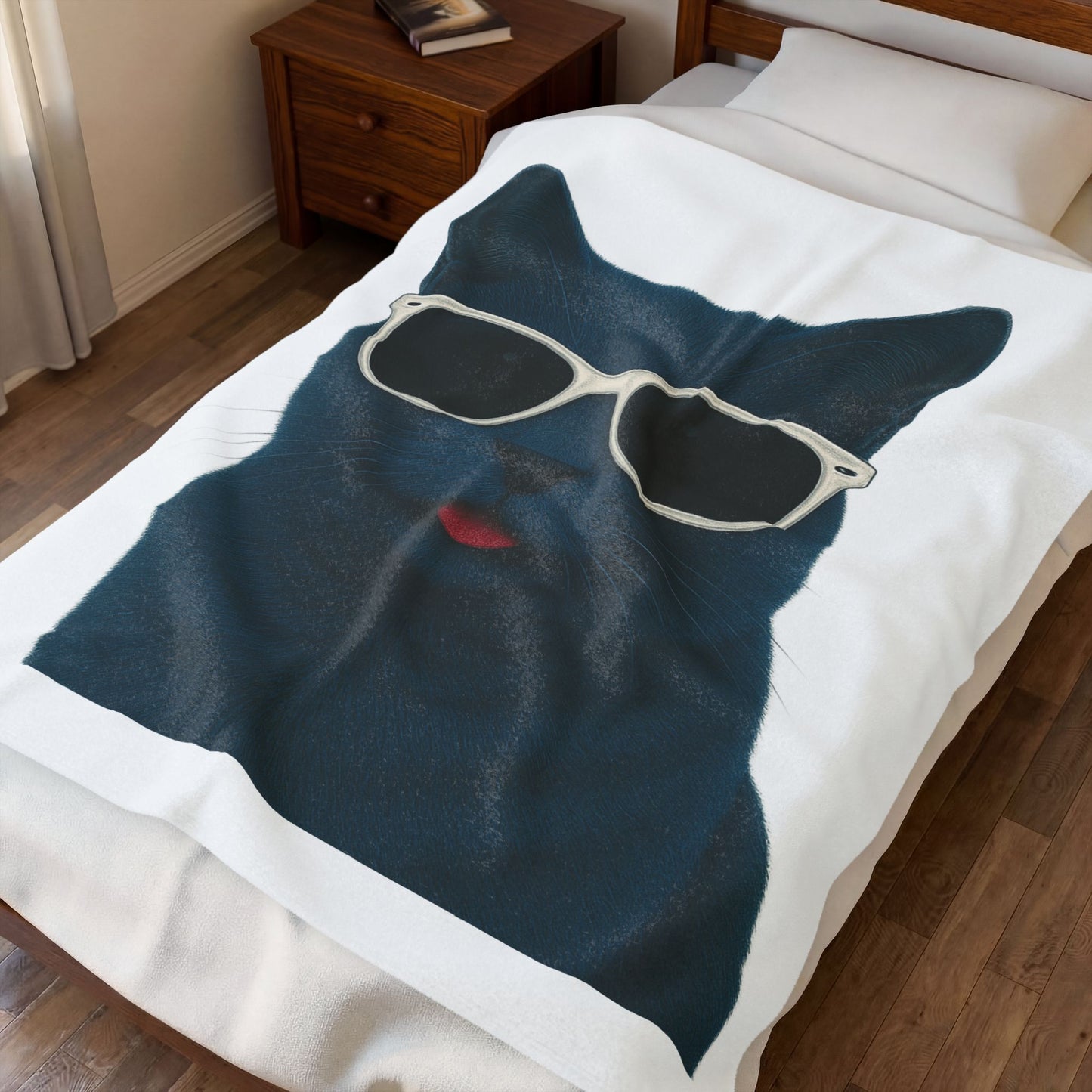 Russian Blue Cat Wearing Sunglasses - Sherpa Blanket
