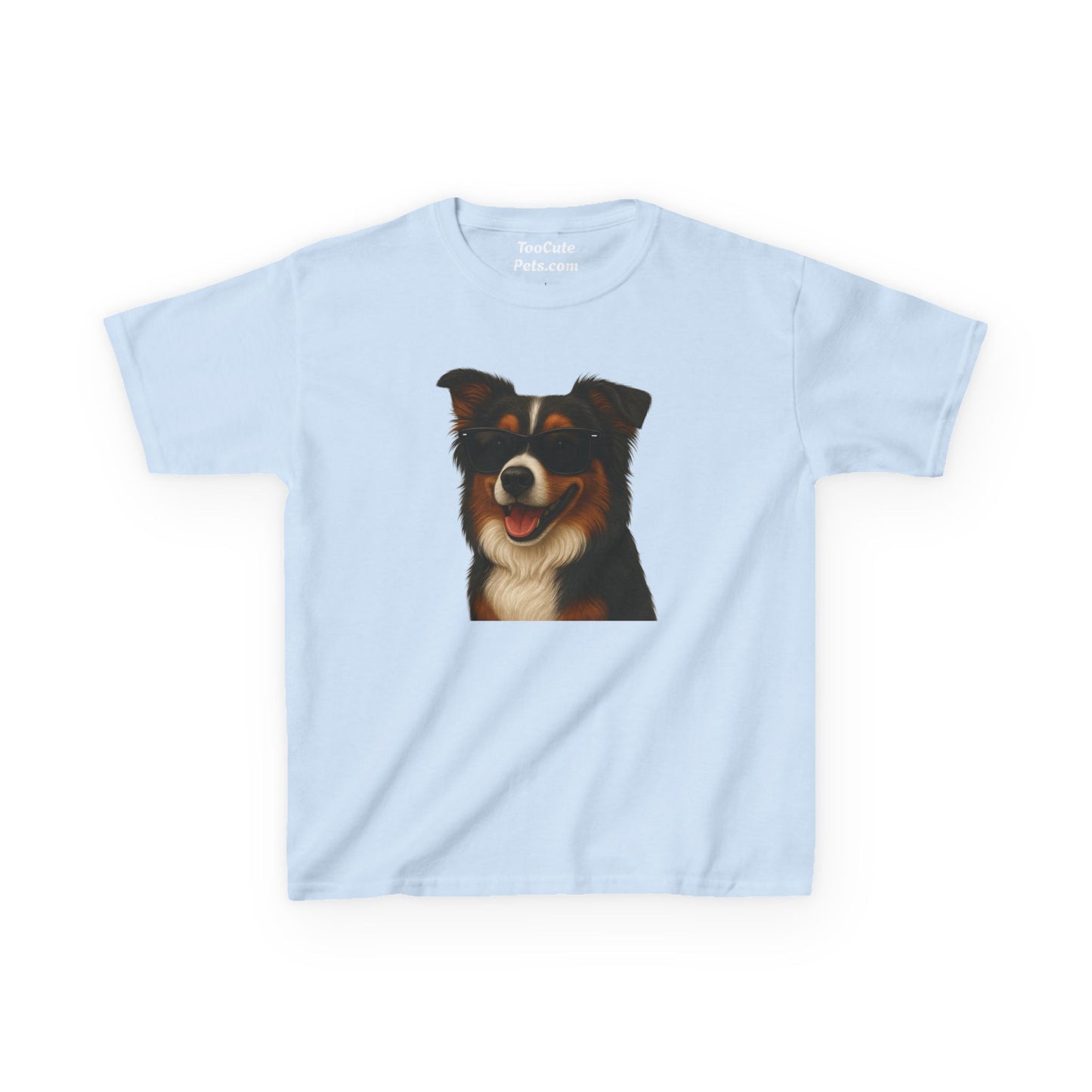 Kids Tee with Australian Shepherd Wearing Sunglasses
