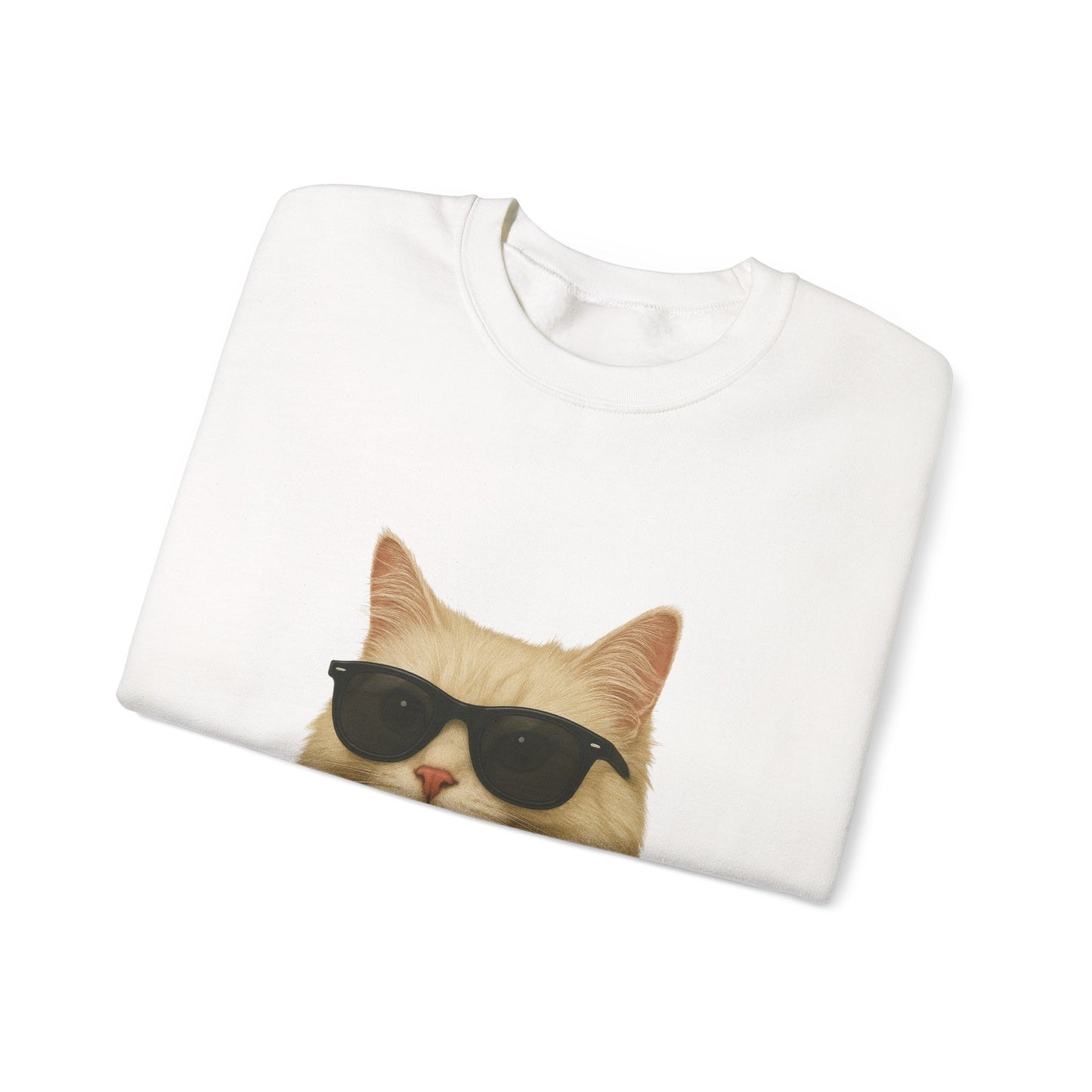Cream Longhair Cat Wearing Sunglasses - Adult Crewneck Sweatshirt