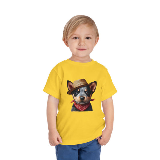 Cattle Dog Puppy Wearing Bandana & Straw Hat Toddler Tee - Too Cute Pets