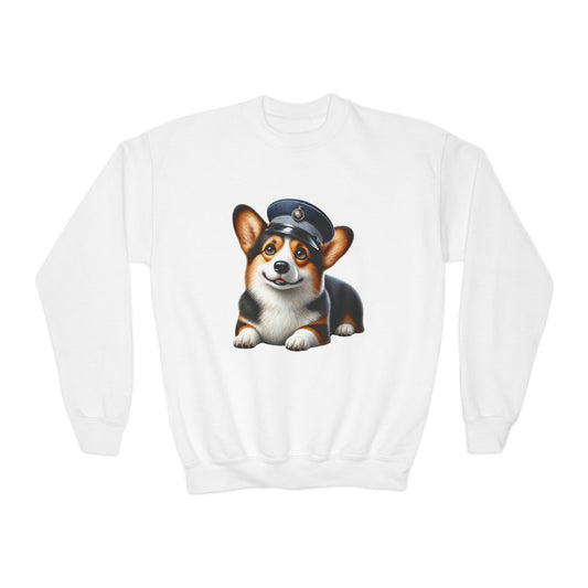 Corgi Wearing Conductor Hat - Youth Sweatshirt - Too Cute Pets Clothing Line