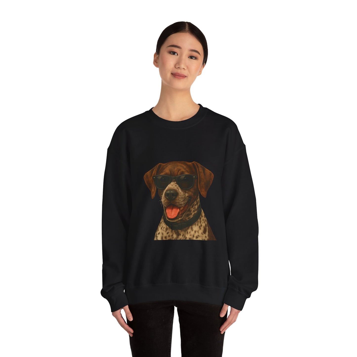 German Shorthaired Pointer Wearing Sunglasses - Adult Crewneck Sweatshirt