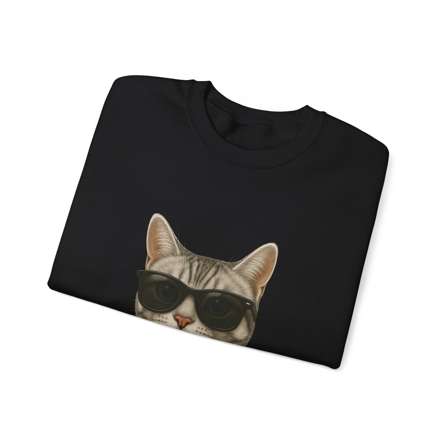 American Shorthair Silver Tabby Wearing Sunglasses - Adult Crewneck Sweatshirt