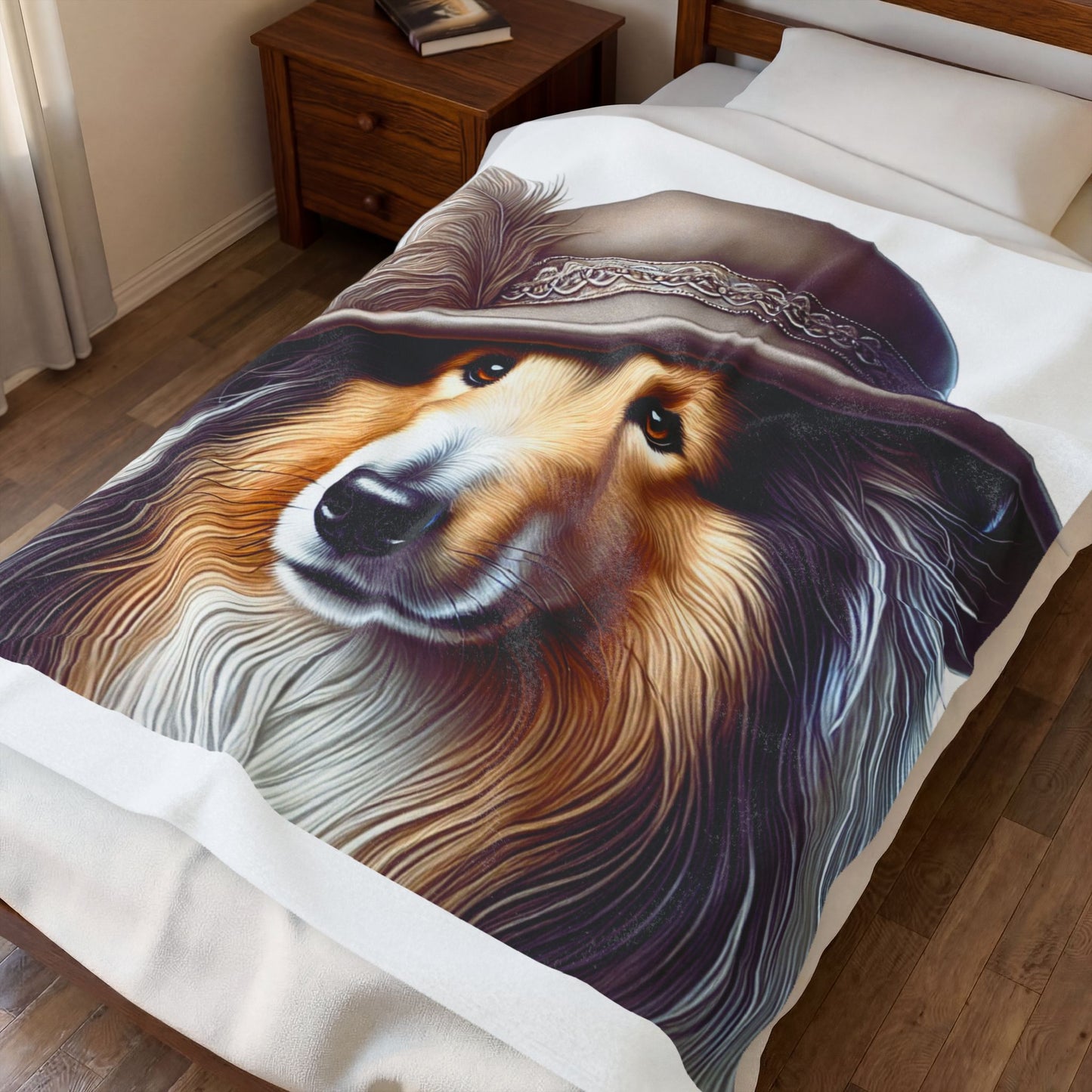 Collie Wearing a Cloche Hat - Sherpa Blanket