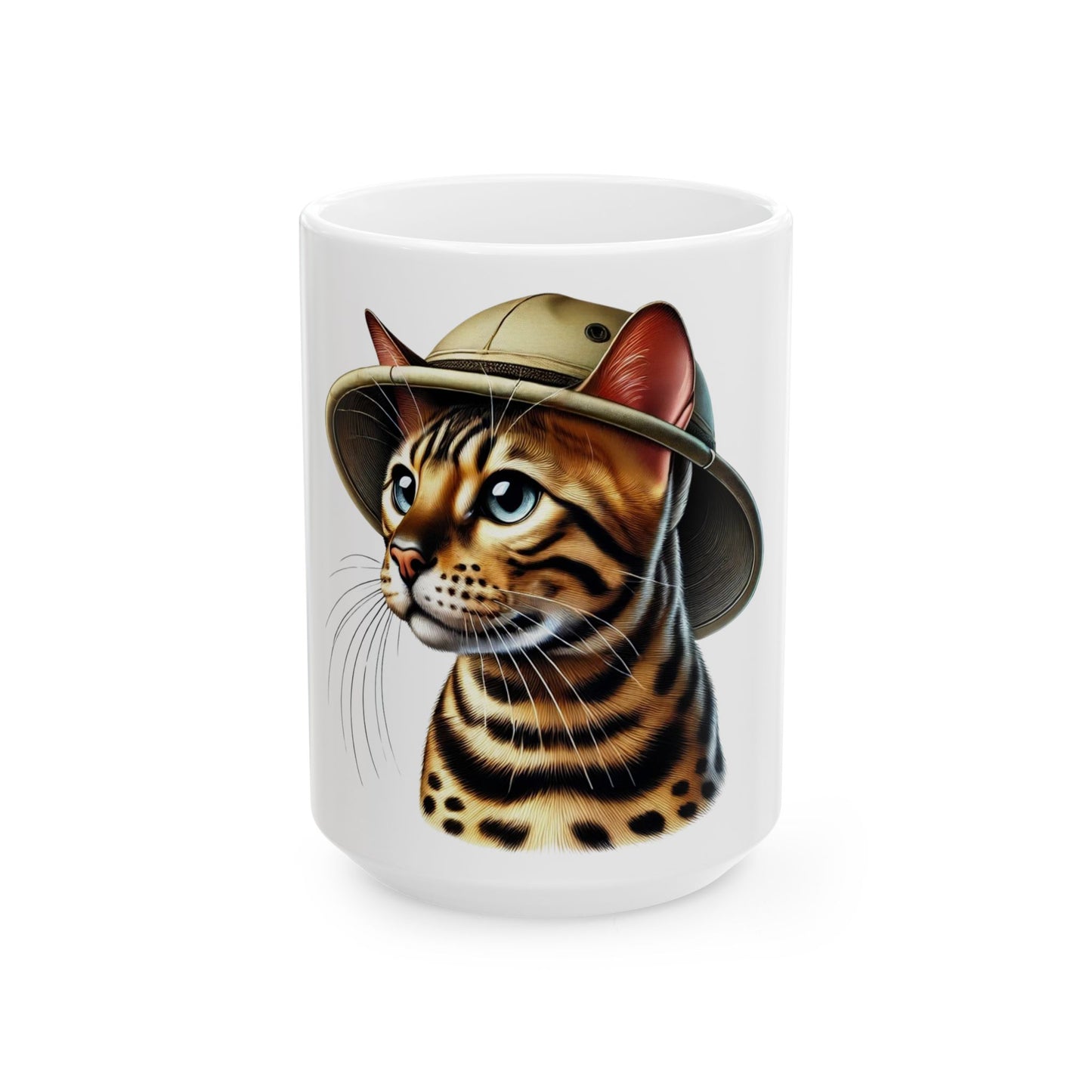 Bengal Cat Wearing a Safari Hat - Ceramic Mug