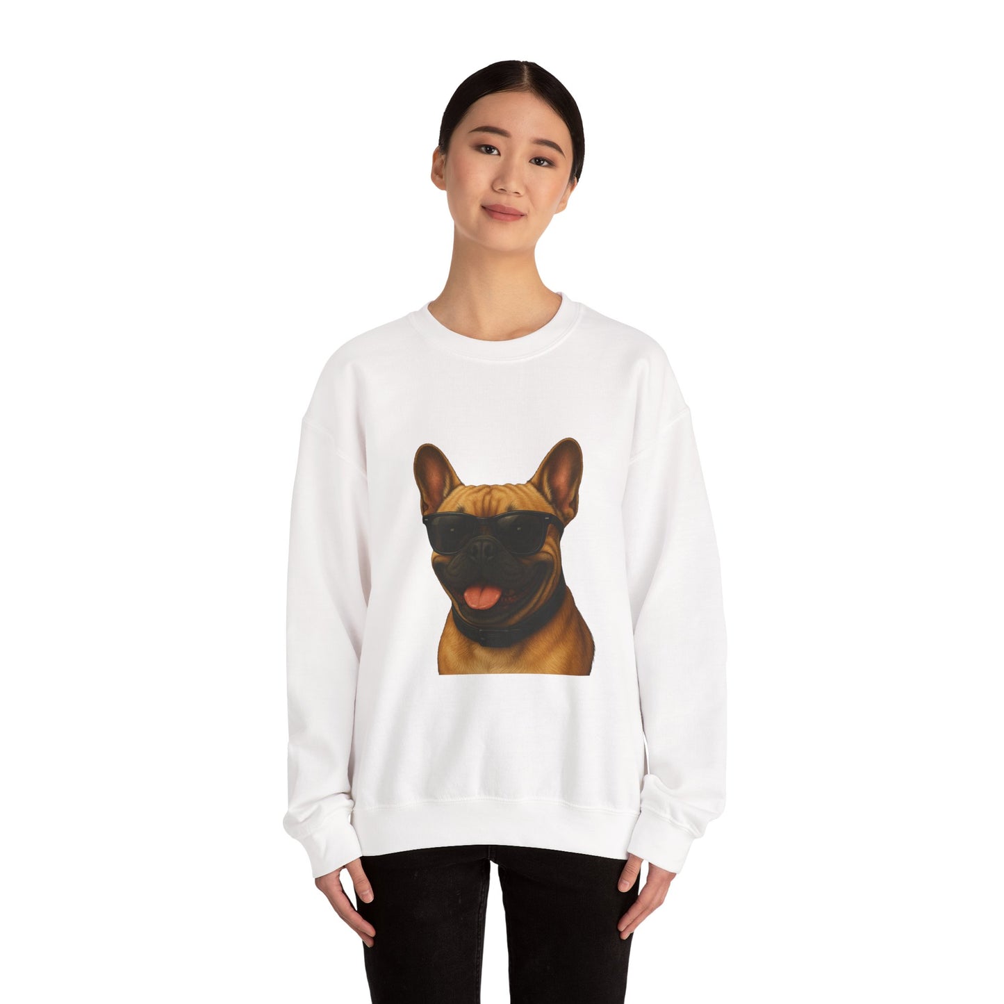 French Bulldog Wearing Sunglasses - Adult Crewneck Sweatshirt