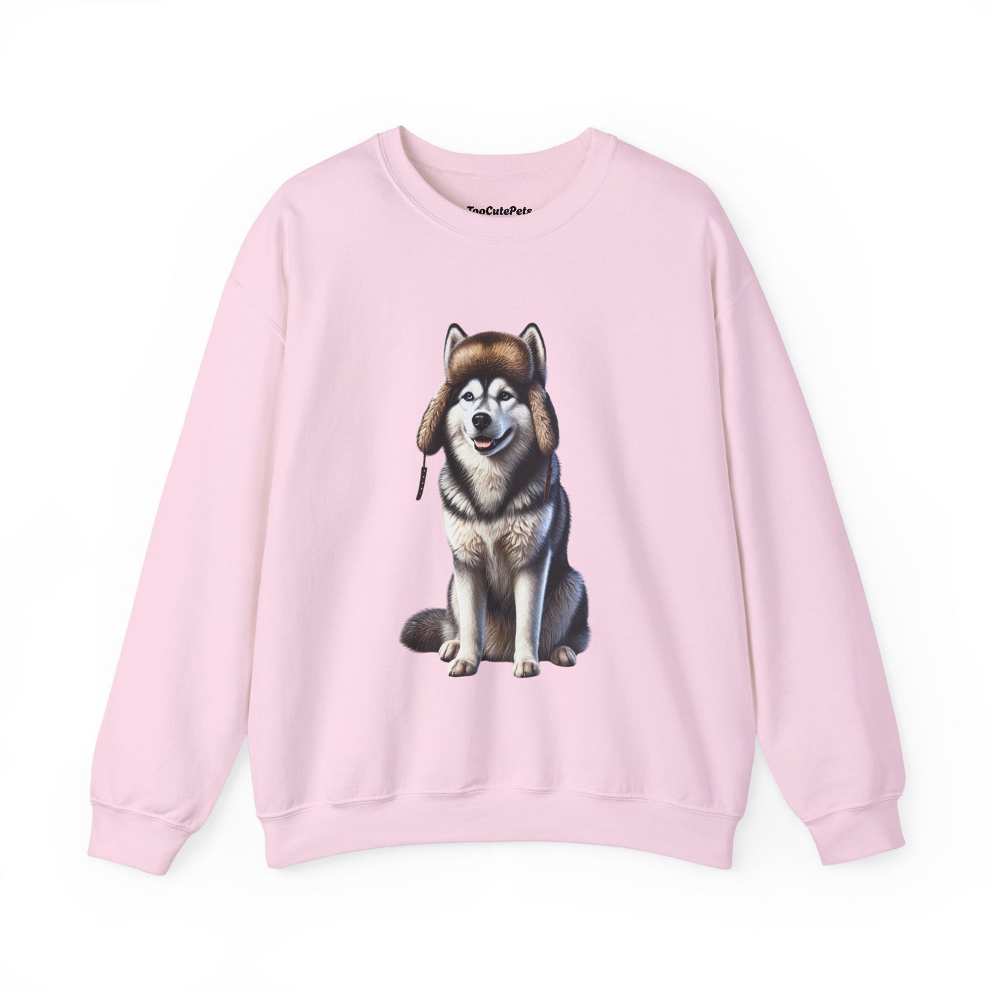 Husky in Fur Trappers Hat - Adult Crewneck Sweatshirt - Too Cute Pets