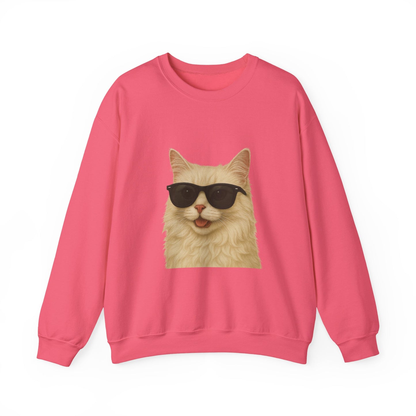 Cream Longhair Cat Wearing Sunglasses - Adult Crewneck Sweatshirt
