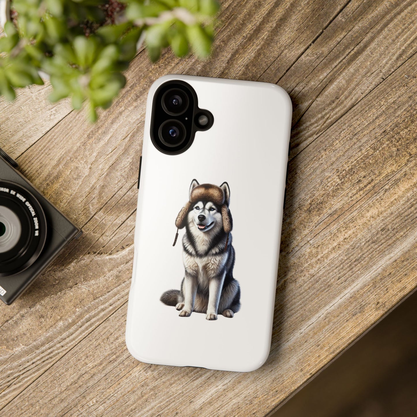 Husky Wearing a Fur Hunter Hat - Tough Phone Case