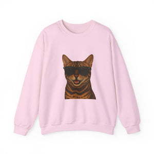 Bengal Cat Wearing Sunglasses - Adult Crewneck Sweatshirt