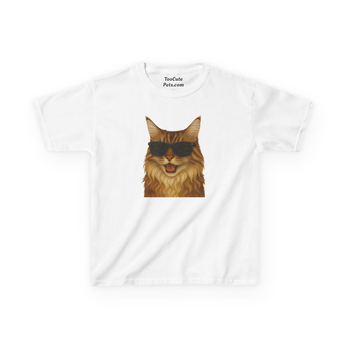 Maine Coon Cat Wearing Sunglasses Kids Tee