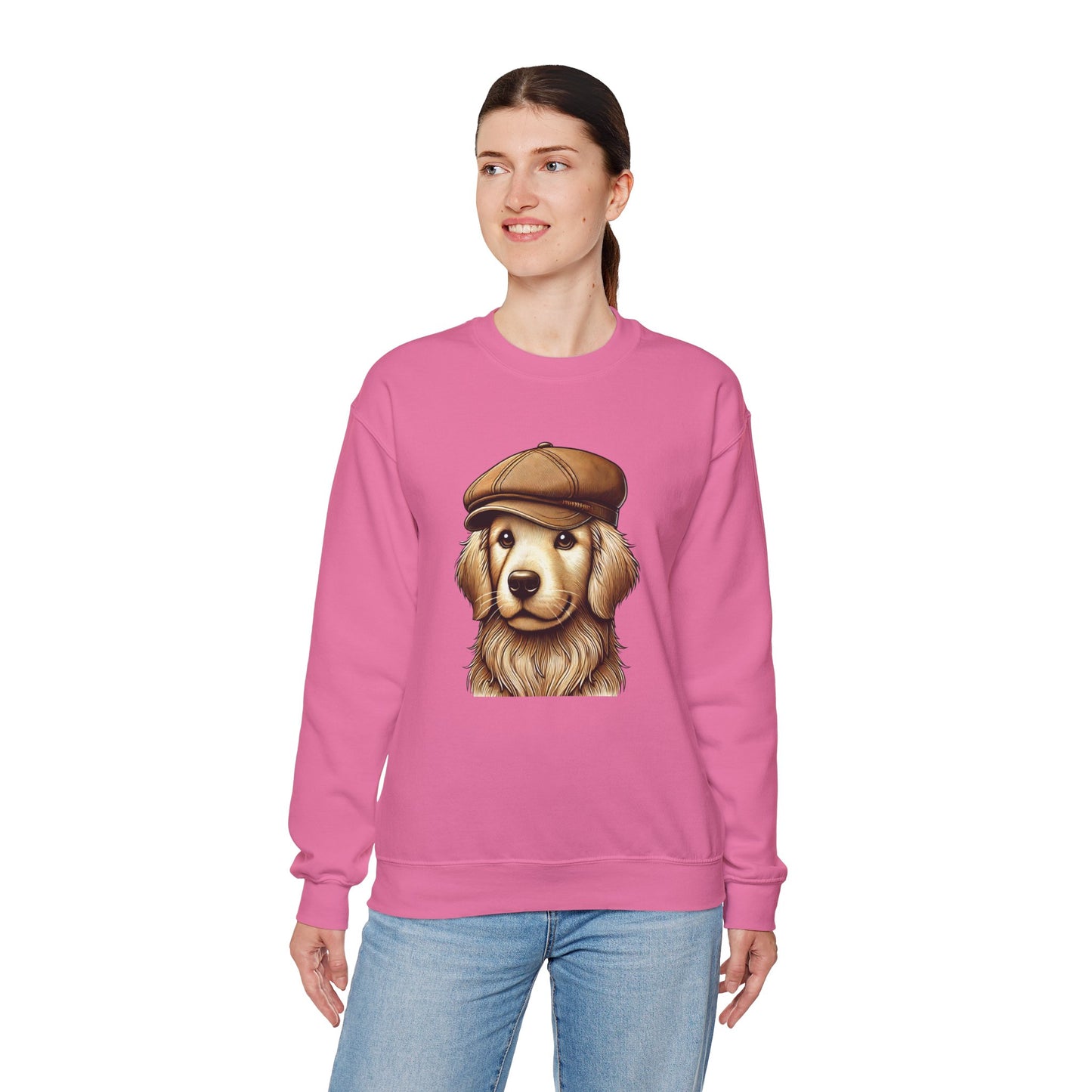 Golden Retriever In Newsboy Hat - Adult Crewneck Sweatshirt - Too Cute Pets