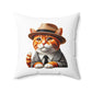 Tabby Cat Wearing a Fedora - Throw Pillow