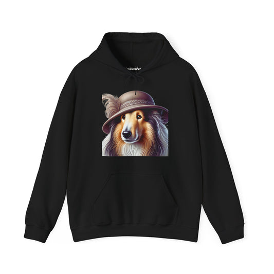 Collie Wearing Cloche Hat - Adult Hoodie - Too Cute Pets