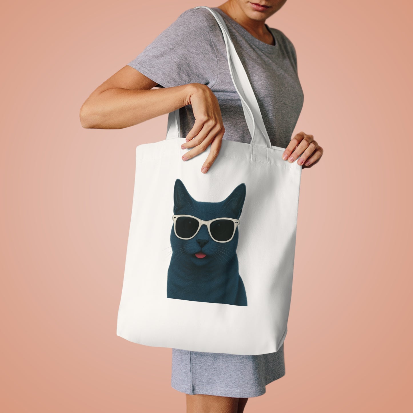 Russian Blue Cat Wearing Sunglasses Cotton Tote Bag