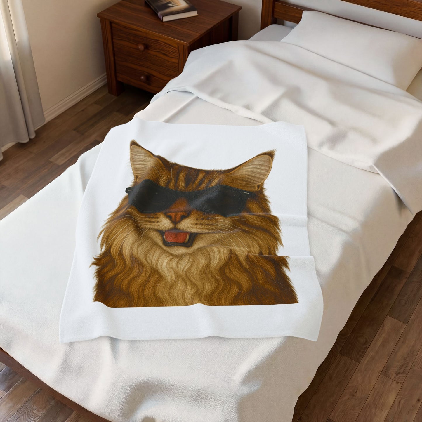 Maine Coon Wearing Sunglasses - Sherpa Blanket