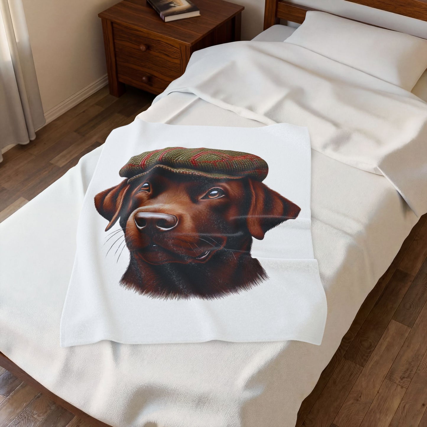 Labrador Wearing a Tweed Flat Cap - Sherpa Blanket