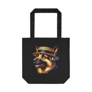 German Shepherd Wearing a Boater Hat - Cotton Tote Bag