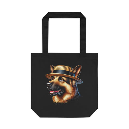 German Shepherd Wearing a Boater Hat - Cotton Tote Bag
