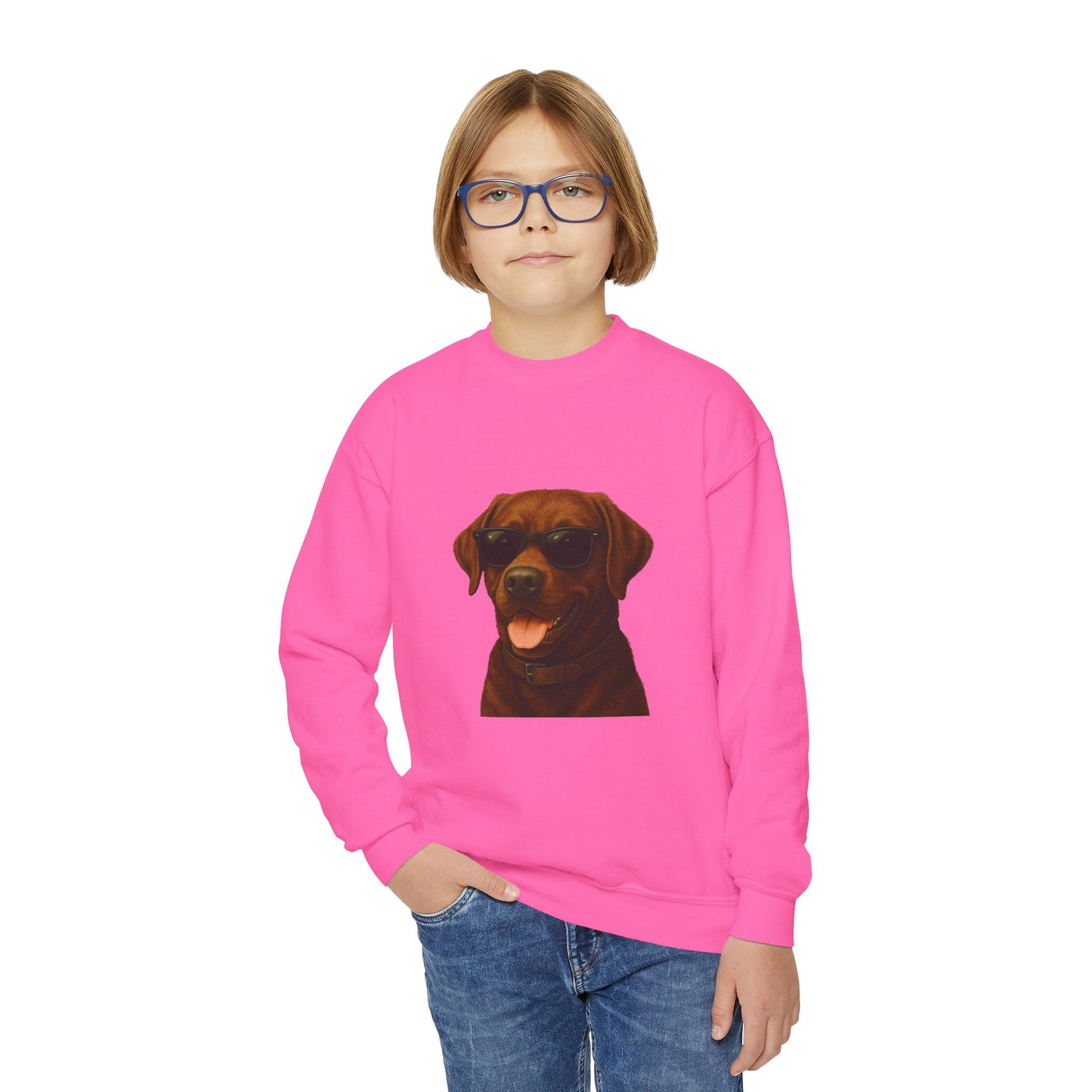 Brown Labrador Retriever Wearing Sunglasses - Youth Crewneck Sweatshirt