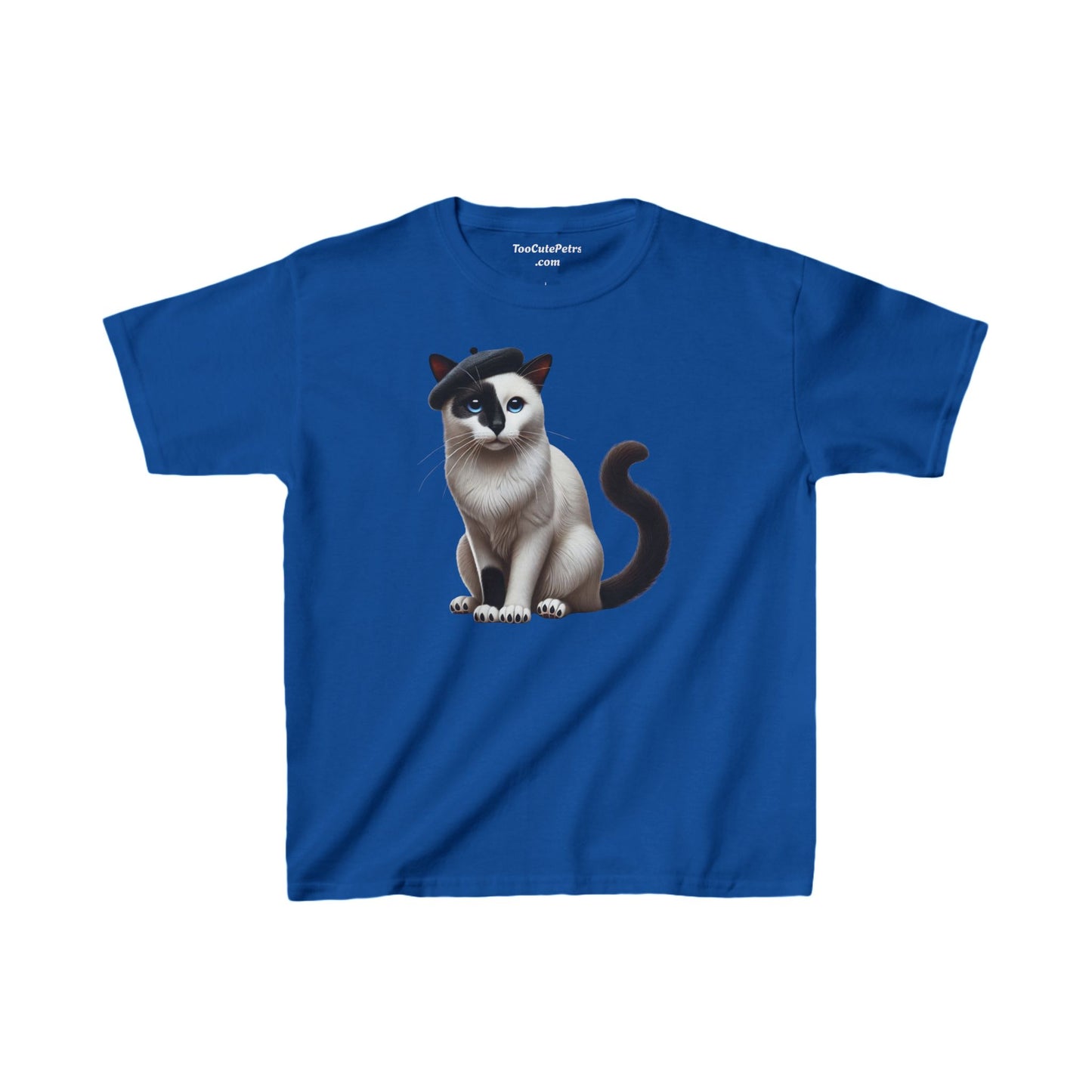 Black and White Cat Wearing Beret Youth T-Shirt  - Too Cute Pets