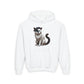 Black and White Cat Wearing A Beret-  Youth Hoodie - Too Cute Peets