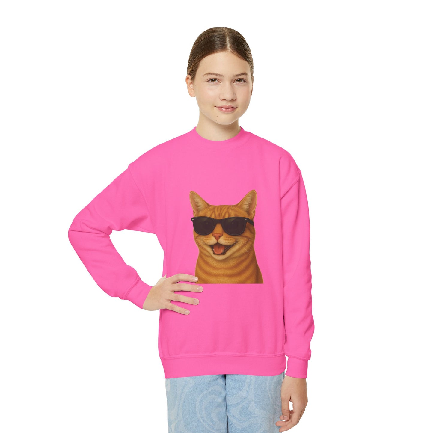Domestic Shorthaired Orange Tabby Cat Wearing Sunglasses - Youth Sweatshirt