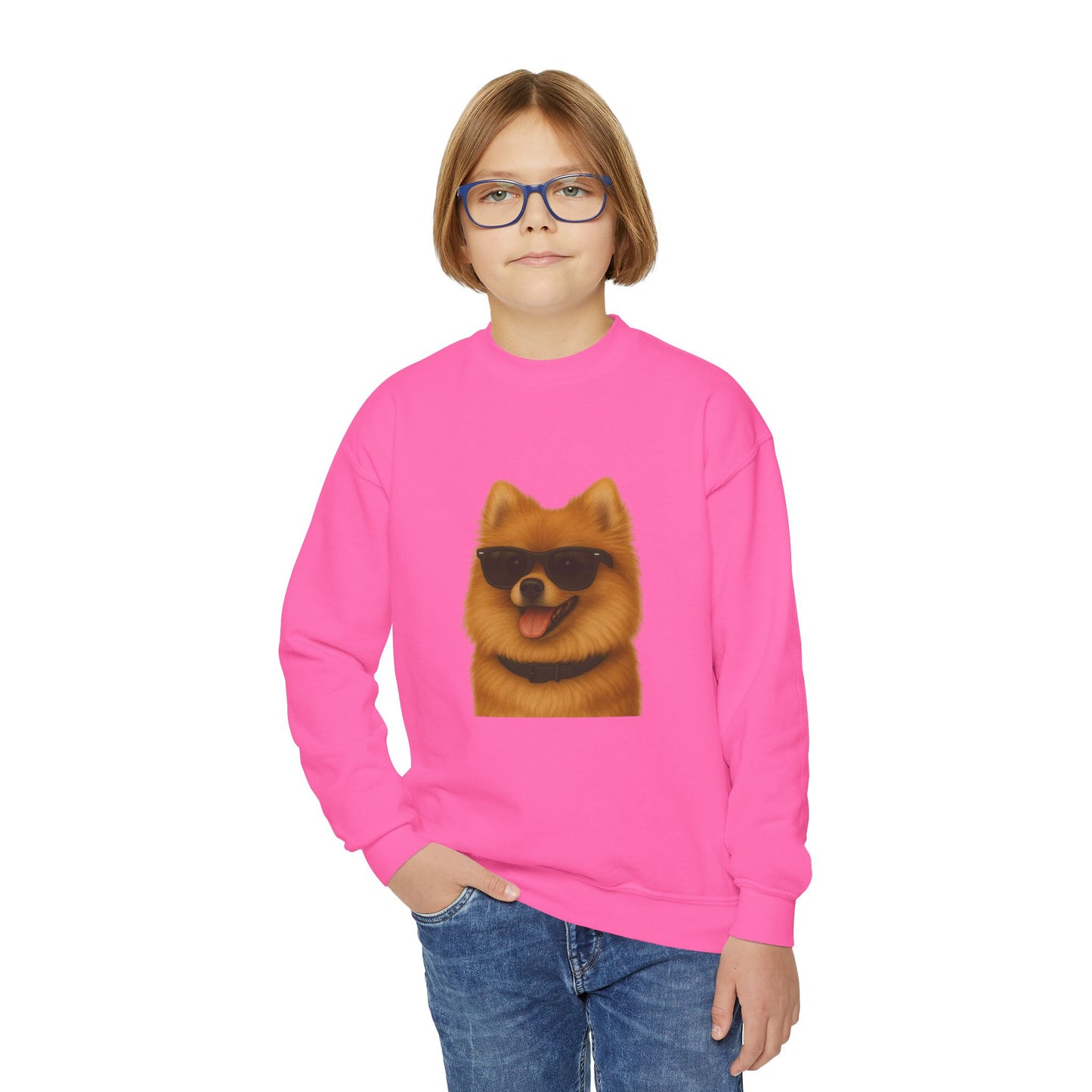 Pomeranian Wearing Sunglasses - Youth Crewneck Sweatshirt