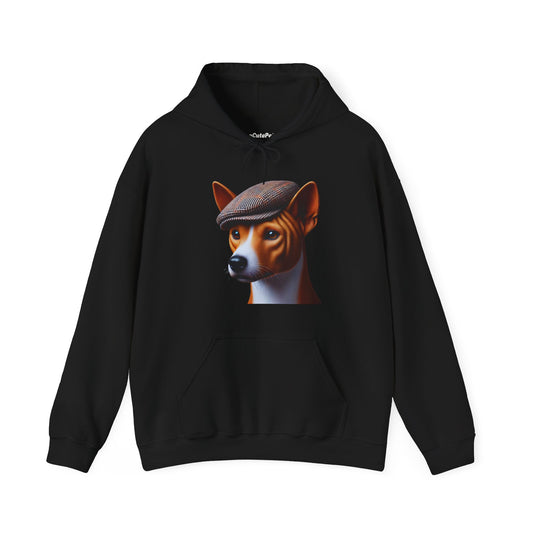 Basenji Wearing Tweed Flat Cap - Adult Hoodie - Too Cute Pets