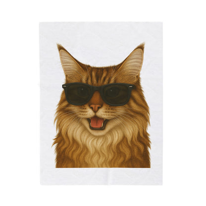 Maine Coon Wearing Sunglasses - Sherpa Blanket