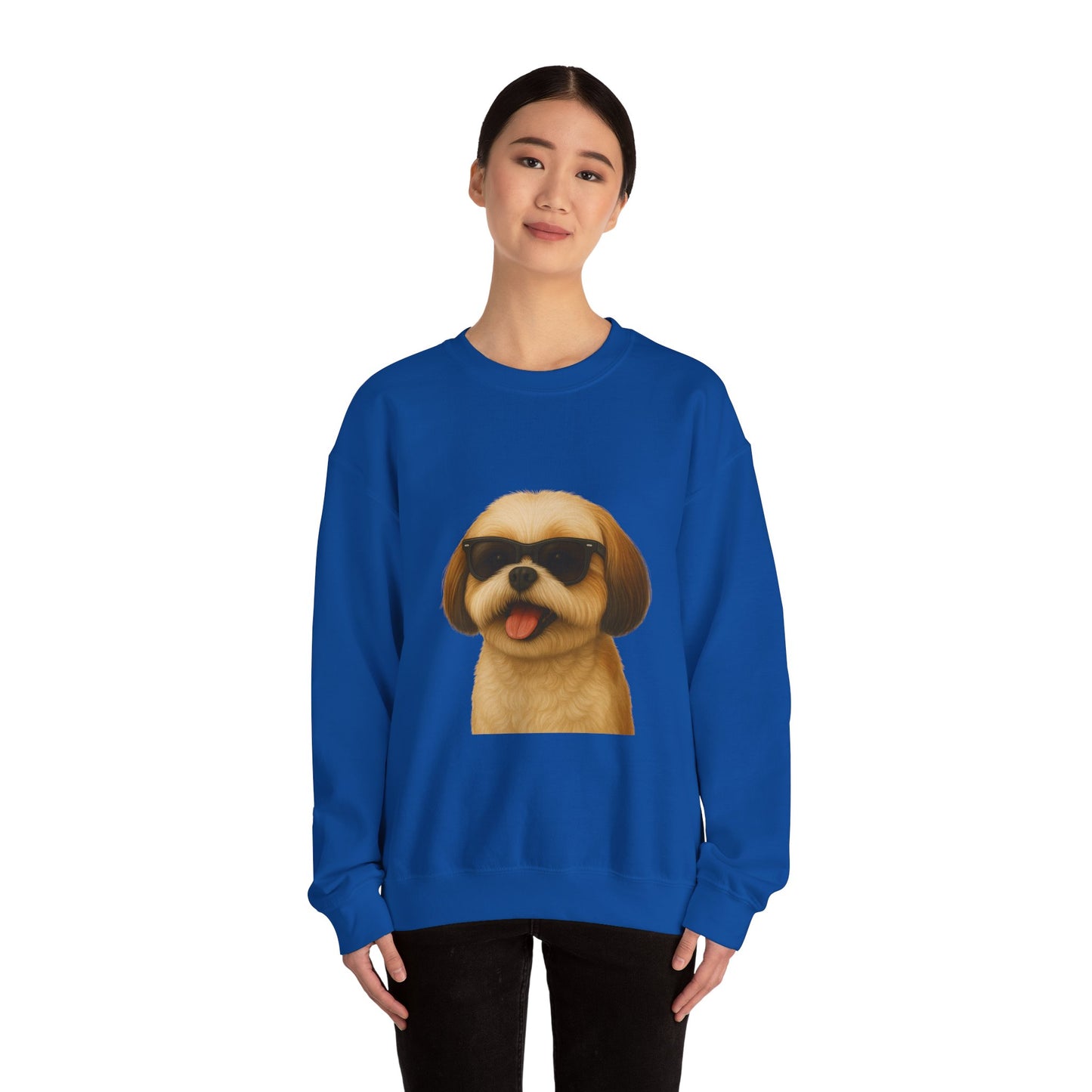 Shih Tzu Wearing Sunglasses - Adult Crewneck Sweatshirt
