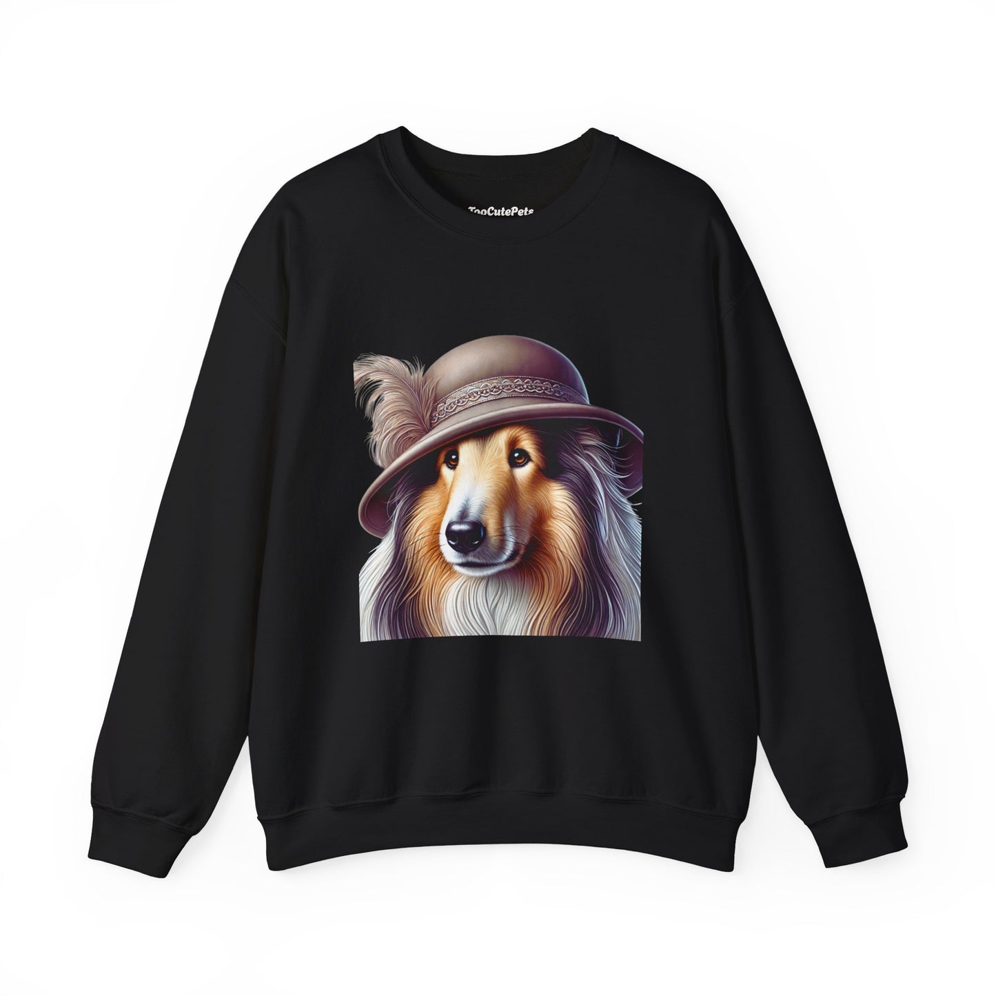 Collie Wearing Cloche Hat - Adult Crewneck Sweatshirt - Too Cute Pets