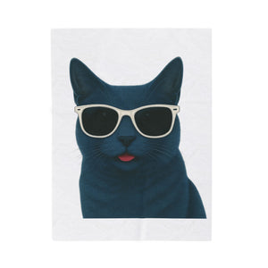 Russian Blue Cat Wearing Sunglasses - Sherpa Blanket