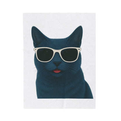 Russian Blue Cat Wearing Sunglasses - Sherpa Blanket