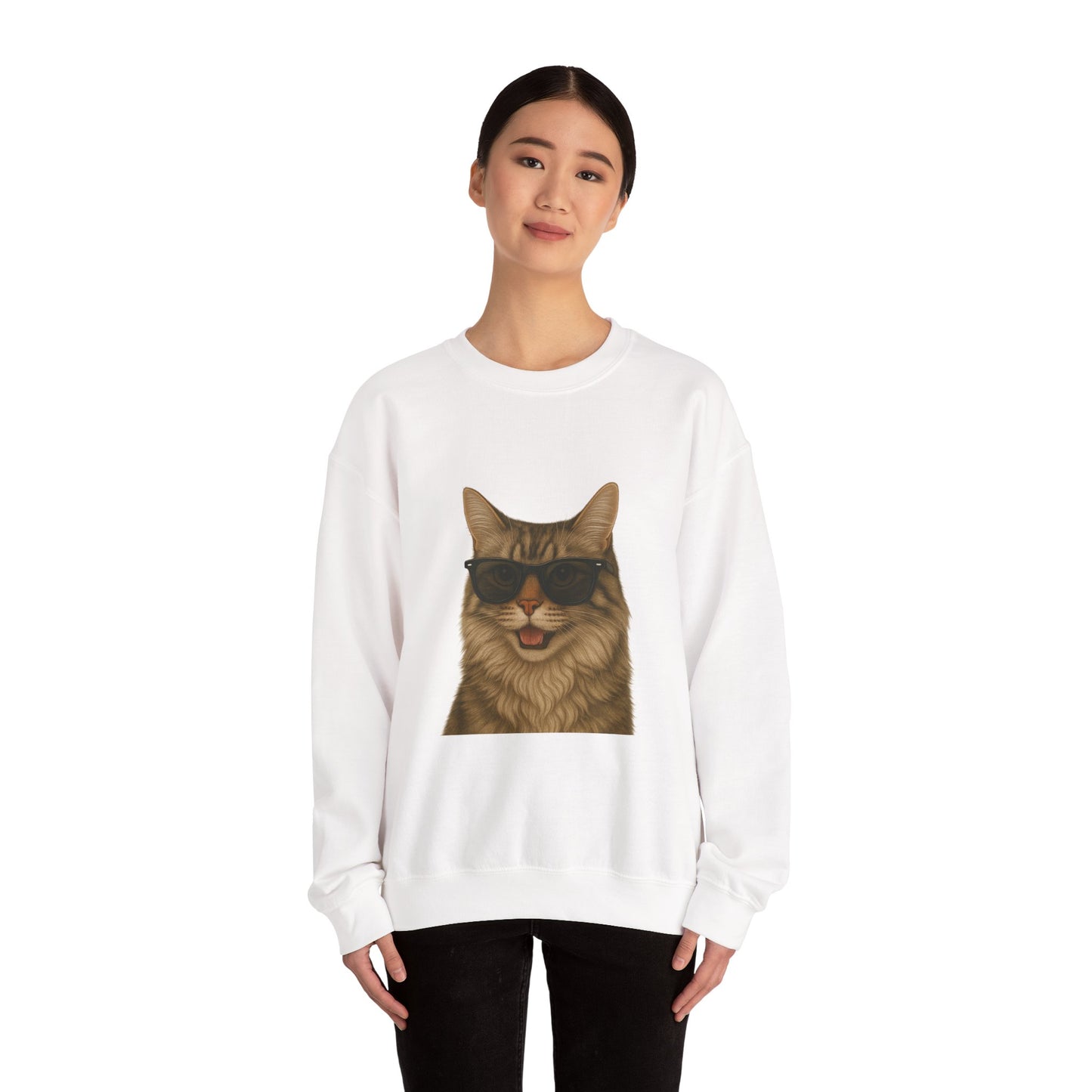 Siberian Cat Wearing Sunglasses - Adult Crewneck Sweatshirt