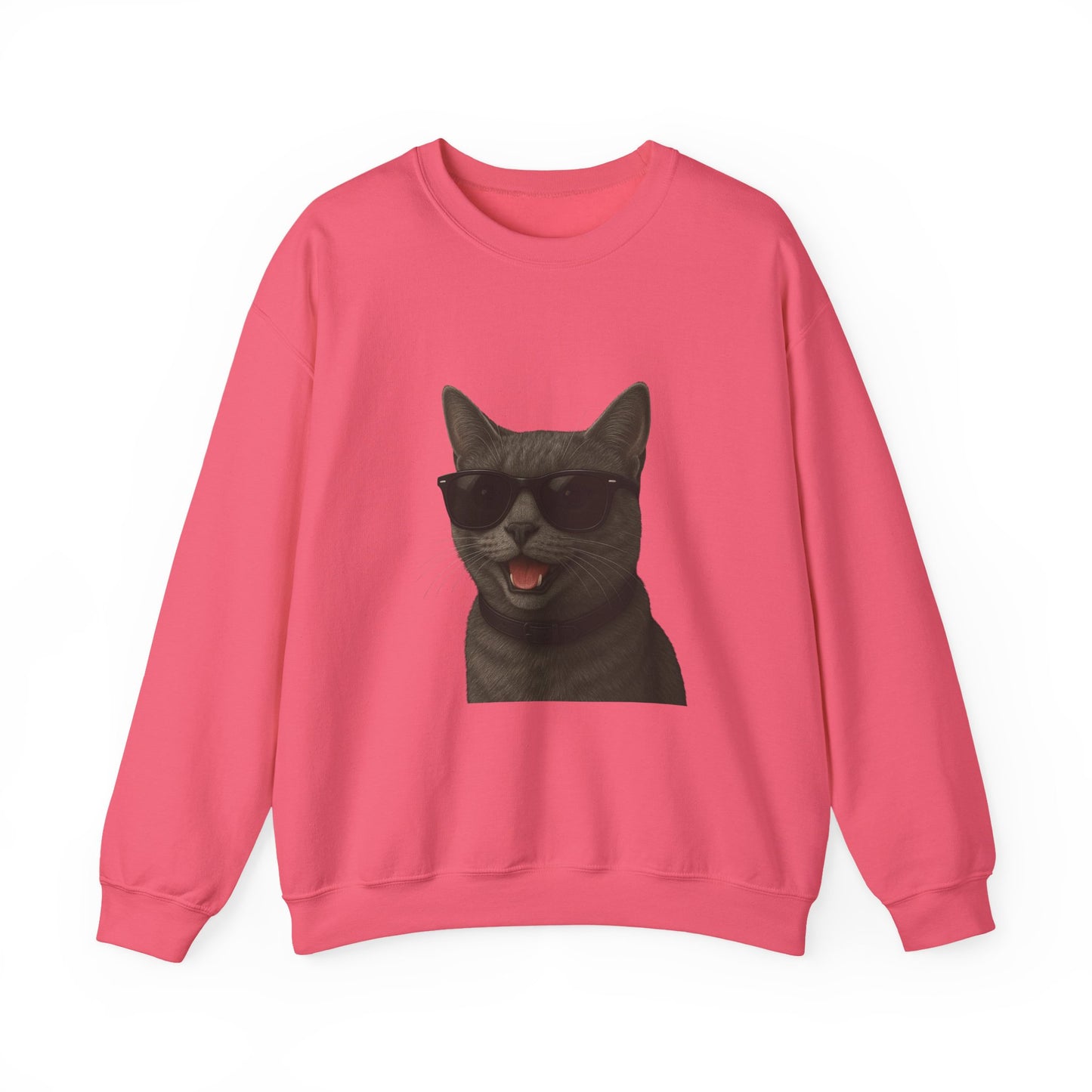 Gray Cat Wearing Sunglasses - Adult Crewneck Sweatshirt