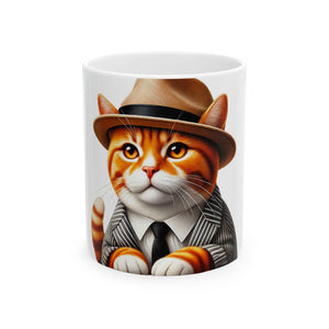 Tabby Cat Wearing a Fedora - Ceramic Mug