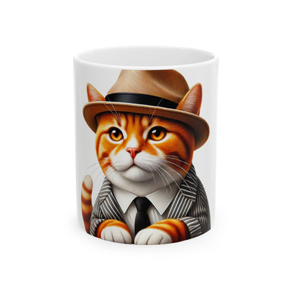 Tabby Cat Wearing a Fedora - Ceramic Mug