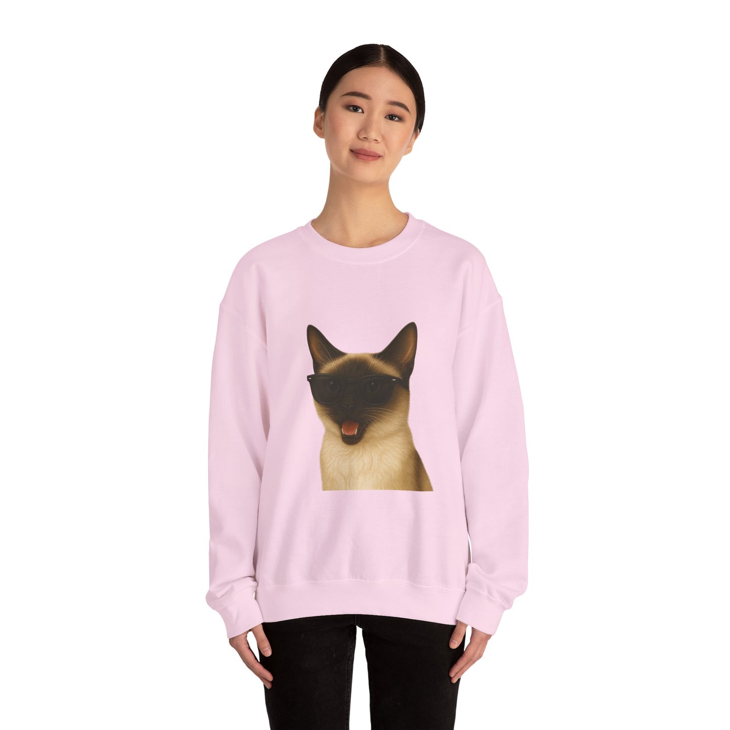 Siamese Cat Wearing Sunglasses - Adult Crewneck Sweatshirt