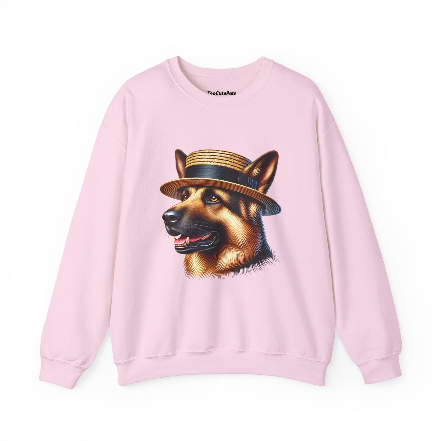 German Shepherd Wearing Boater Hat - Adult Crewneck Sweatshirt - Too Cute Pets