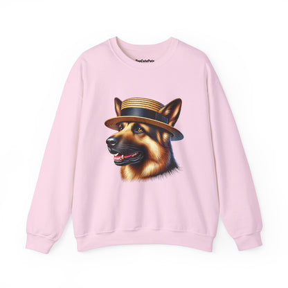 German Shepherd Wearing Boater Hat - Adult Crewneck Sweatshirt - Too Cute Pets