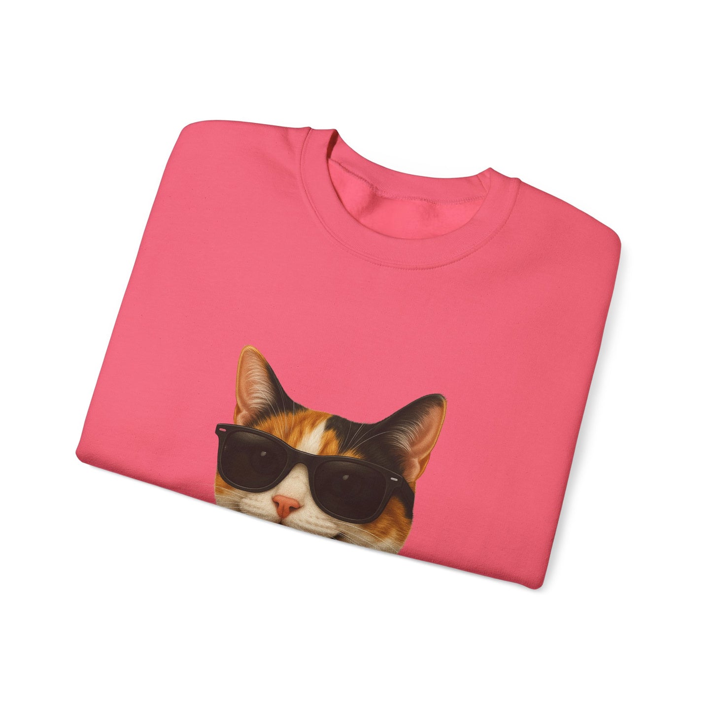 Calico Shorthair Cat Wearing Sunglasses - Adult Crewneck Sweatshirt