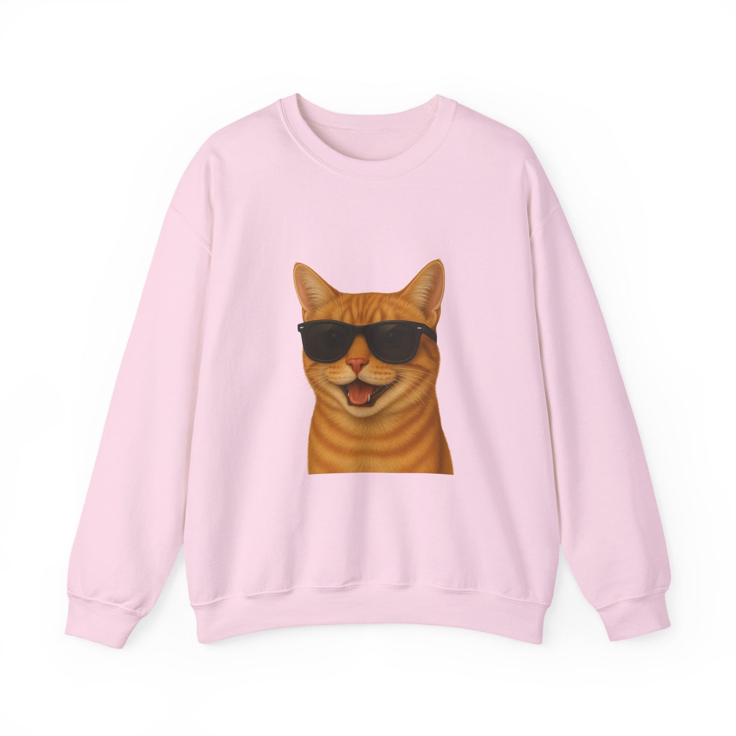 Orange Tabby Cat Wearing Sunglasses - Adult Crewneck Sweatshirt