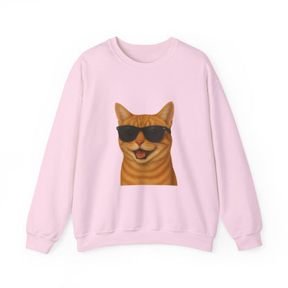 Orange Tabby Cat Wearing Sunglasses - Adult Crewneck Sweatshirt