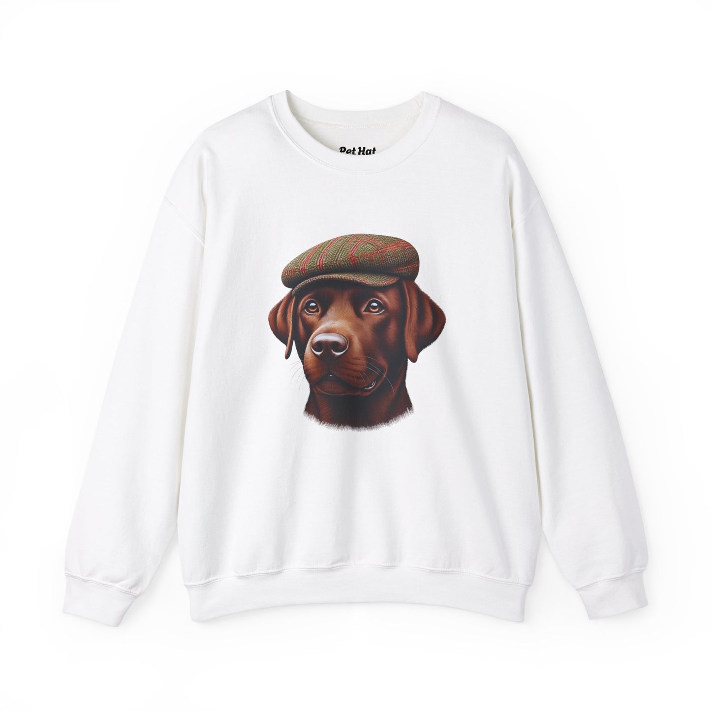 Brown Labrador Wearing Tweed Flat Cap- Adult Crewneck Sweatshirt - Too Cute Pets